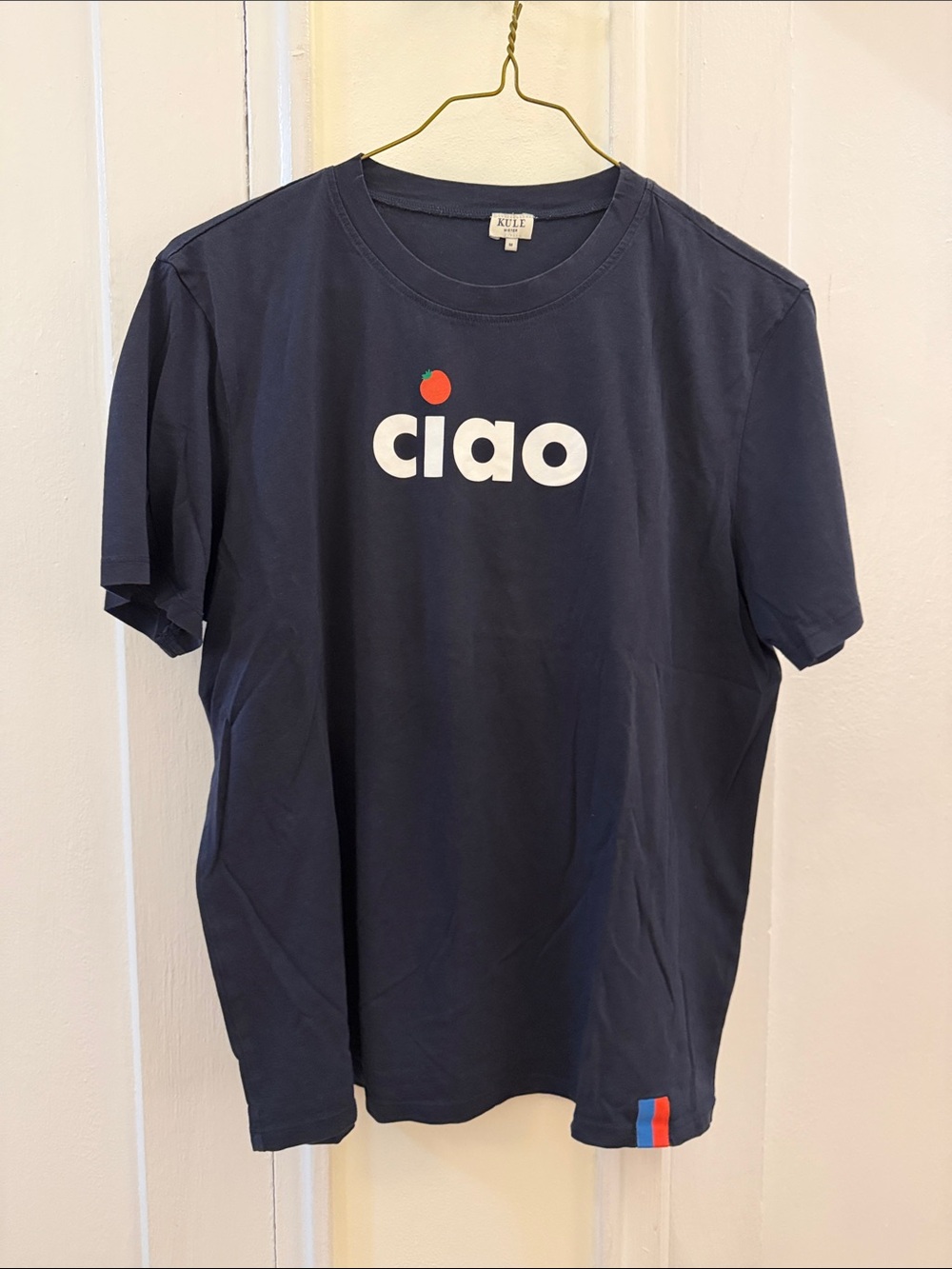 KULE Navy Short-Sleeve "ciao" Graphic Tee with Red Accent